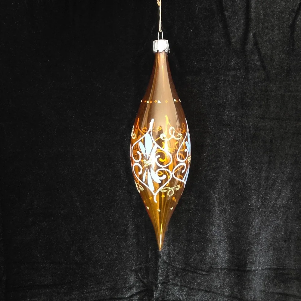VTG Made in Italy Blown Glass Teardrop Finial Christmas Ornament Hand Painted